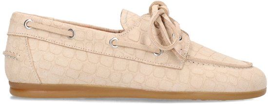 Manfield Dames Beige Suède Croco Boatloafers Maat 36