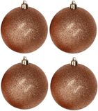 Cosy & Trendy Billiet - Vanlaere 4x Koperen kunststof kerstballen 10 cm - Glitter