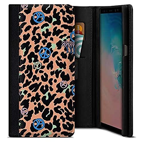 caseable caseable Samsung Galaxy S9 Plus Beschermhoes - Mobiele Telefoon Klaphoes - Schokabsorberend & krasbestendig oppervlak - Kaartvak - Kleurrijk Design - Luipaard Peace Palms - Animal Print