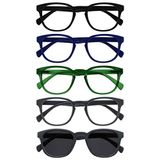 Opulize Pop 5 Stuks Leesbril Met Zon Lezer Retro Ronde Zwart Blauw Groen Grijs Mannen Vrouwen RRRRS2-13677 +1,50