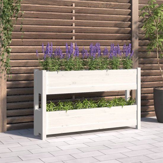 vidaXL Plantenbak - 112x25x66 cm - massief grenenhout - wit