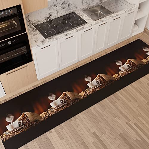 PETTI Artigiani Italiani - Tapijt voor keuken, antislip en wasbaar, 52 x 480 cm, design koffie 1 100% Made in Italy