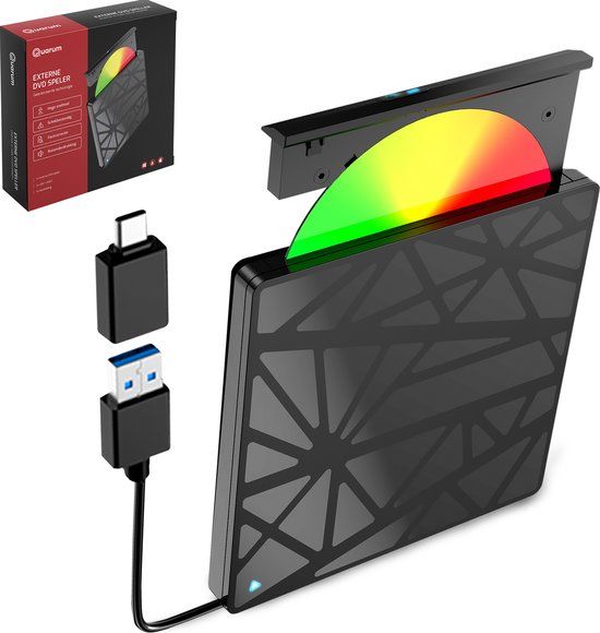 Quarum Externe DVD/CD Speler & Brander - USB 3.0/USB-C - Plug & Play