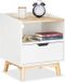 Merkloos Relaxdays Nachtkastje met houten poten, Scandinavisch design met lade, open vak, bedtafel 50 x 43 x 40 cm, wit