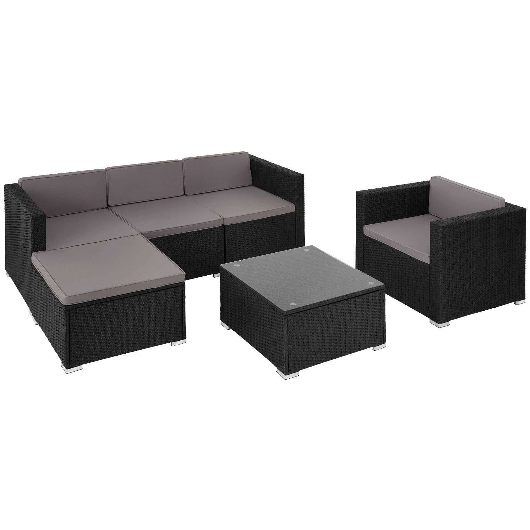TecTake Lignano Wicker Loungeset met Tafel en Fauteuil - Zwart