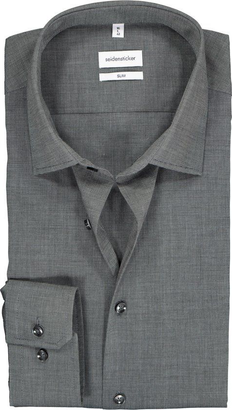 Seidensticker slim fit overhemd grijs fil a fil - Strijkvrij - Maat 38