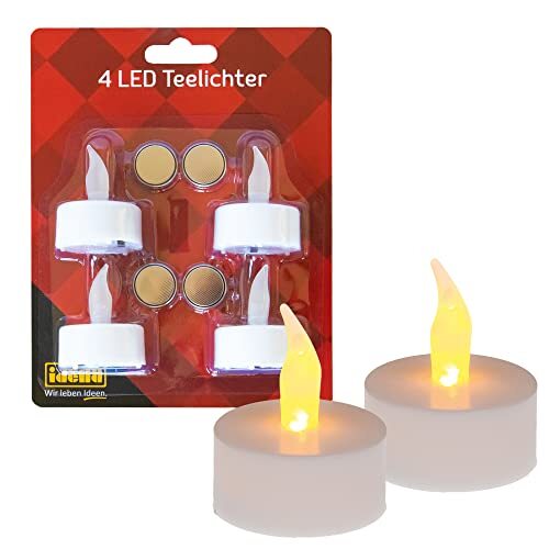 Idena 408998 Led-theelichtjes, 4 stuks, elektrische kaarsen met flikkerend licht, inclusief batterijen, decoratie voor bruiloft, feest, Kerstmis, Pasen, als sfeerlicht