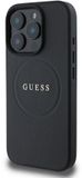 Guess Grained Gold Ring Hoesje Geschikt voor Apple iPhone 16 Pro - Back Cover Compatibel met MagSafe - Noir