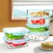 Boîte de conservation en verre borosilicaté - Lunchbox avec couvercle - Set de 6 pièces, 1520 ml - Rectangulaire - Hermétique, étanche à l'air - Convient au micro-ondes - Sans BPA, couvercle en plastique PP - Bleu