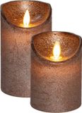 Anna's Collection bougies LED/bougies sur socle - 2x pièce - bronze - D7,5 cm - cire - blanc chaud