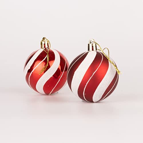 SHATCHI 60mm/6 stuks kerstballen onbreekbaar rood wit snoep strips, kerstboom decoraties bal ornamenten ballen Xmas opknoping decoraties vakantie decor - glanzend, mat, glitter