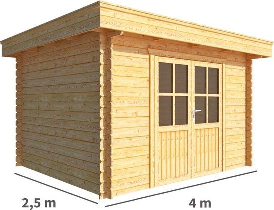 Merkloos Tuinhuisje Blokhut Lisa 400 cm bij 250 cm diep Plat dak bruin