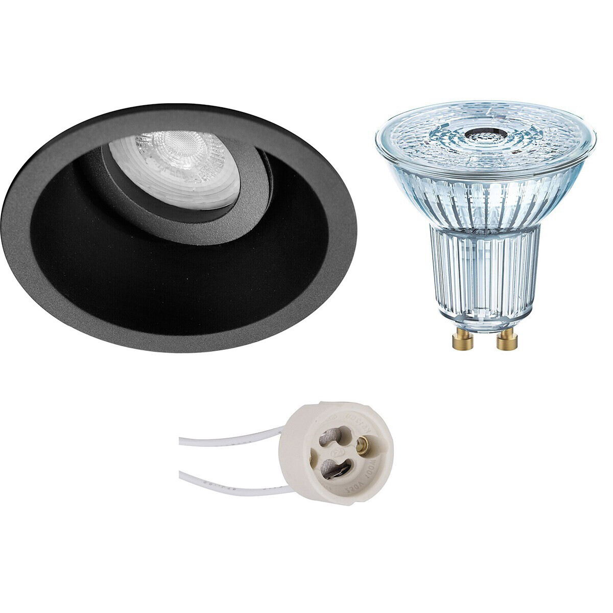 Osram - LED Spot Set - Parathom PAR16 930 36D - Pragmi Zano Pro - GU10 Fitting - Dimbaar - Inbouw Rond - Mat Zwart - 3.7W - Warm Wit 3000K - Kantelbaar - Ã˜93mm