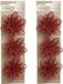 Merkloos Kerstboomversiering Bloemen - 6x stuks - 11 cm - rood glitter - op clip - ornament