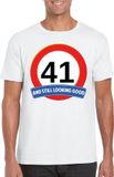 Shoppartners Bv t-shirt met verkeersbord print - wit - voor heren - verjaardag cadeau - party - feestartikelen 41 jarige XXL