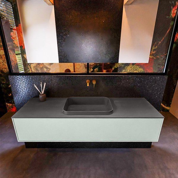 Mondiaz ERIN 150cm badmeubelset onderkast Greey met 1 lade + Wastafel RIDGE Dark grey