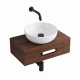Saniclass Terra Fonteinplank - 40x25x10cm - met handdoekhouder - waskom (glans) - fonteinkraan (mat zwart) - afvoerplug - sifon - kastanje (walnoot)
