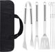 Accessoires de barbecue sans marque, acier inoxydable, ustensiles de barbecue de haute qualité, avec étui de rangement portable, ensemble d'outils de barbecue parfait pour hommes, avec thermomètre à viande, cadeau, Argent, Acier, Acier inoxydable, Étui inclus