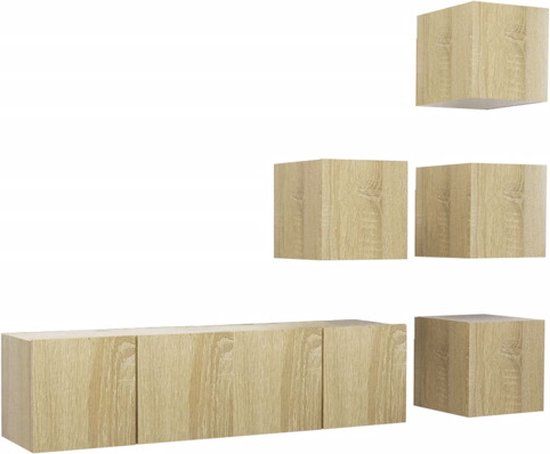 vidaXL 6-delige Tv-meubelset Bewerkt Hout Sonoma Eikenkleurig