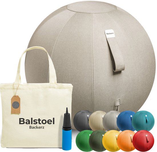 Backerz Zitbal 65 CM - Zitballen met Hoes Linnen - Ergonomische Bureaustoel Kantoor en Thuis - Luxe Yoga Bal - Zand Grijs