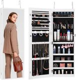 Vevor Armoire à bijoux verrouillable, Armoire à miroir, 108 cm de haut, Rangement de bijoux avec miroir pleine longueur, Organisateur de miroir à bijoux avec éclairage intérieur LED et doublure en velours, Blanc