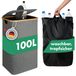 Blumtal verzamelcontainer voor statiegeldflessen, 100 liter - Organizer voor statiegeldflessen van bamboe, met tas voor statiegeldflessen - Statiegeldflessenverzamelaar in grijs