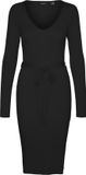 VERO MODA VMSABA RIB LS V-NECK BELT DRESS GA NOOS Robe Femme - Noir - Taille L