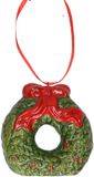 Merkloos / Sans marque Koopman International Kersthanger kerstkrans - rood - 8 cm - keramiek
