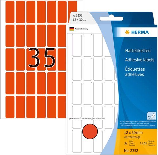 HERMA Universele etiket. rood 12x30 mm 1120 St.