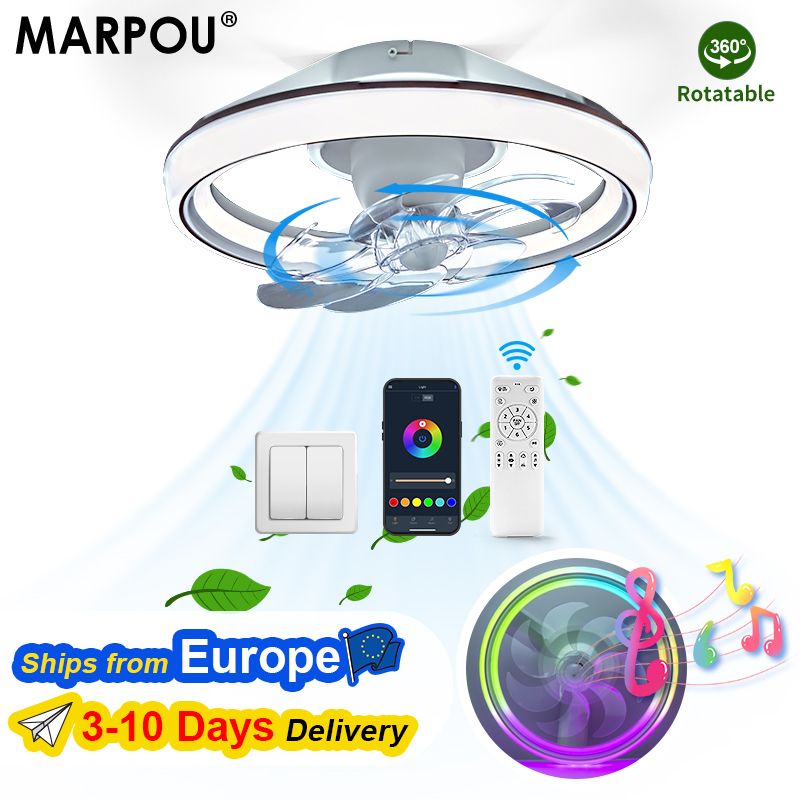 MARPOU Plafondventilator Verlichting 90W 7-blade oscillerende ventilator Moderne plafondventilator met LED-licht Afstandsbediening Restaurant LED-ventilatorlamp