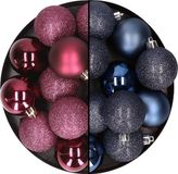 Billiet - Vanlaere 24x pièces boules de Noël en plastique mélange aubergine et bleu foncé 6 cm