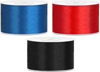 Merkloos Sierlinten/cadeaulinten/satijnen linten - Set 3x stuks - blauw/rood/zwart - 38 mm x 25 meter