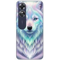 Maniacase Etui Oppo A17 Witte Wolf paarse reflectie