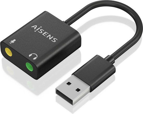 AISENS A106-0769 USB-A naar 2x 3.5mm adapter - Zwart
