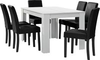 en.casa Eetkamerset Nora 7-delig tafel en 6 stoelen wit en zwart