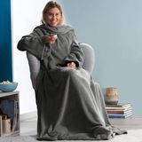 CelinaTex Tv-deken knuffeldeken met mouwen en voettas 150 x 180 cm grijs koraal fleece sprei microvezel