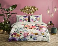 Descanso Dekbedovertrek Bloemen Lits Jumeaux 240x200/220 cm Ecru Katoen Satijn