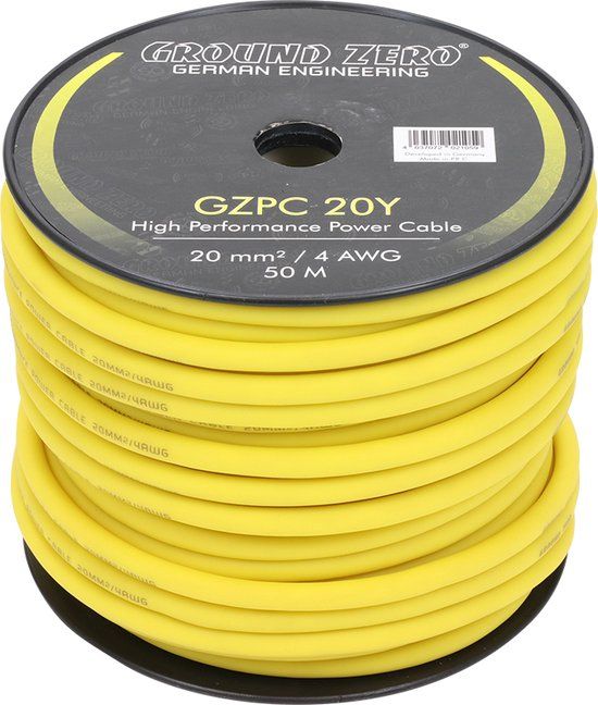 Ground Zero GZPC 20Y 20 mm² CCA stroomdraad - geel - 50 Meter