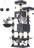 Feandrea Krabpaal groot, 168 cm hoog, L kattenboom, met 13 krabzuilen, 2 platforms, 2 holletjes, mand, hangmat, pluche ballen, meerlaagse kattenkrabpaal, rookgrijs