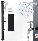 Vevor Solardouche 40 L, Tuindouche 2290 Mm, Buitendouche Met Hand- en Voetkraan, Warm- en Koudwaterregeling, Zwembaddouche Max. 60 °C, Campingdouche voor Tuin, Zwembad, Strandzwembad, Zwart