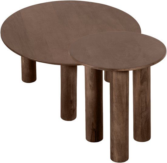 Lewis & Loft Salontafels Lian - Mangohout - Rond - Bruin - Set van 2