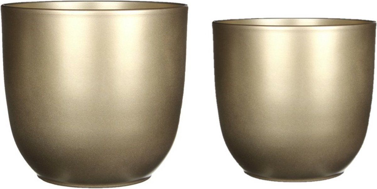 Mica Decorations Mica - Plantenpot/bloempot - Keramiek - Goud - D22/25 cm - 4 stuks