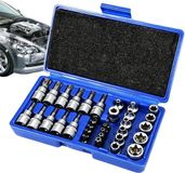 Merkloos / Sans marque Wan GmbH Dopsleutelset - Steek Sleutel Gereedschap - Auto Onderhoud - E-Type Structuur - 34 Stuks - Zilver