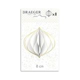 Draeger Paris - Boule en papier blanc - nid d'abeille blanc - finition paillettes dorées - décoration de Noël - 8 x 14 cm -