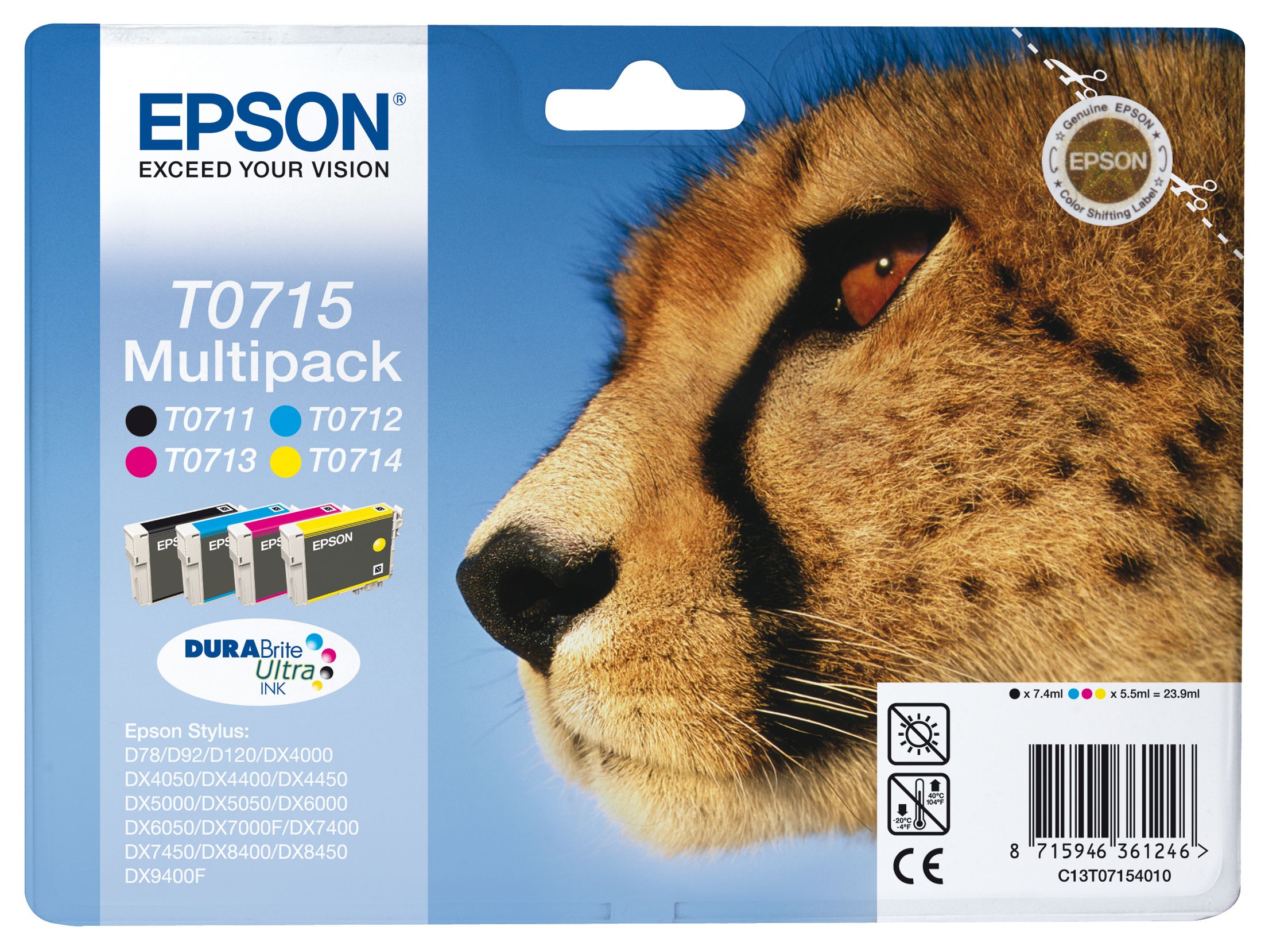 Epson T0715 Cheetah Multipack - Original Ink Cartridge - Black, Cyan, Magenta, Yellow