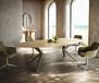 DELIFE Table à manger Edge Ovale 280x130 Céramique Laminam® Sabbia Couleur chêne Zenthara anguleux Métal finition à effet Titane