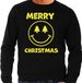 Bellatio Decorations Foute Kersttrui/sweater voor heren - Merry Christmas - zwart - glitter geel - Smile / Emoticon XXL