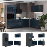 Vicco Keuken Fame-Line, Donkerblauw hoogglans/Antraciet, 220 x 120 cm