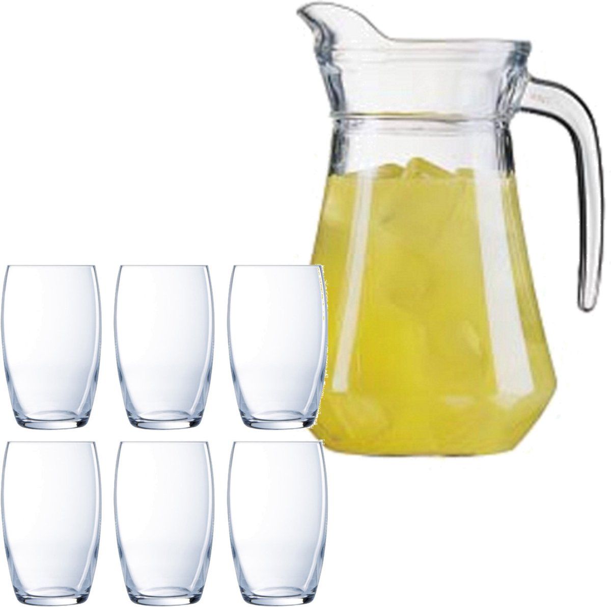 LUMINARC schenkkan 1.0 liter + 6 Versailles glazen 375 ml - glas - transparant