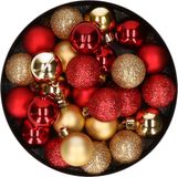 Merkloos / Sans marque Kaemingk B.V. 28x stuks kunststof kerstballen rood en goud mix 3 cm